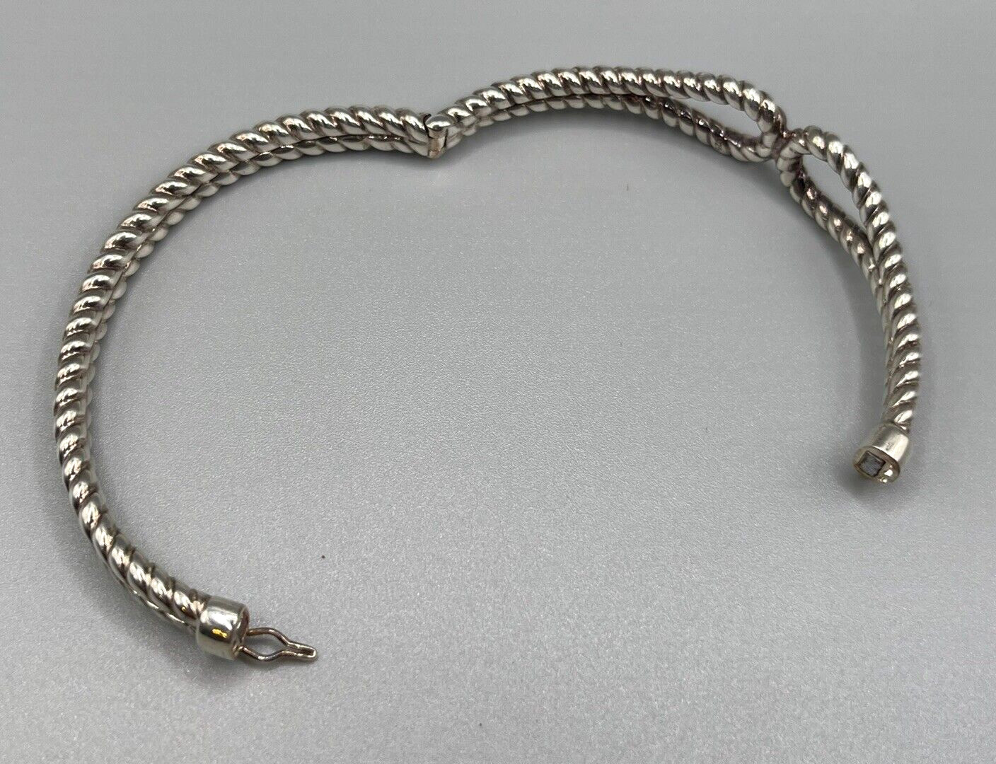 Solid Sterling silver twist rope loop hinged bang… - image 4