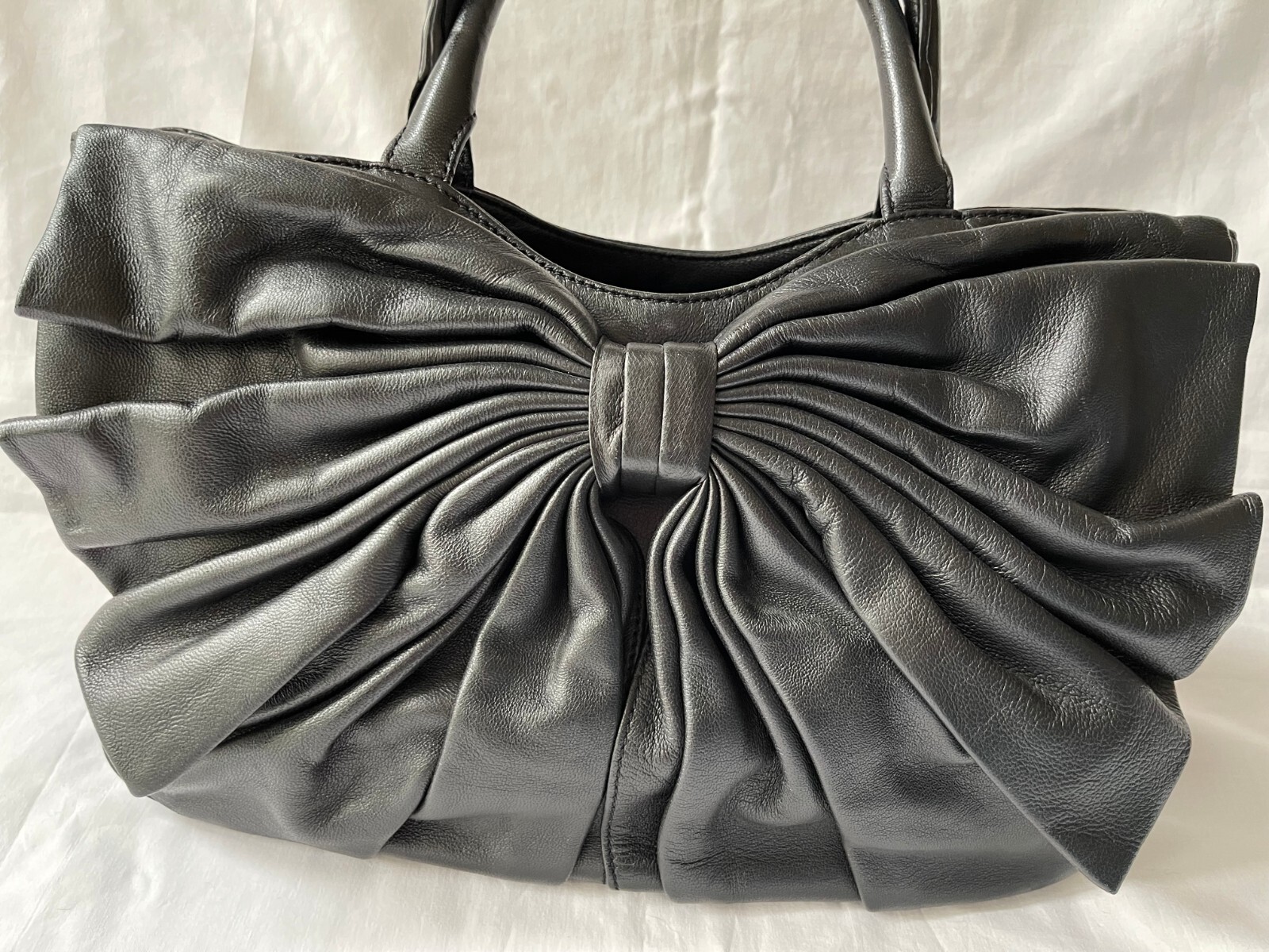 Lulu Guinness Black Leather Wanda Bow Front Bag With Dust Bag Great
