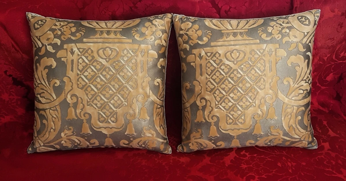 Two Carnavalet Fortuny Pillows Mirror Each Other Velvet Backs