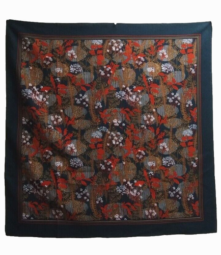 Cappagallo Green Scarf Boho 80s Poly Botanical Asian Floral VINTAGE Earth Colors