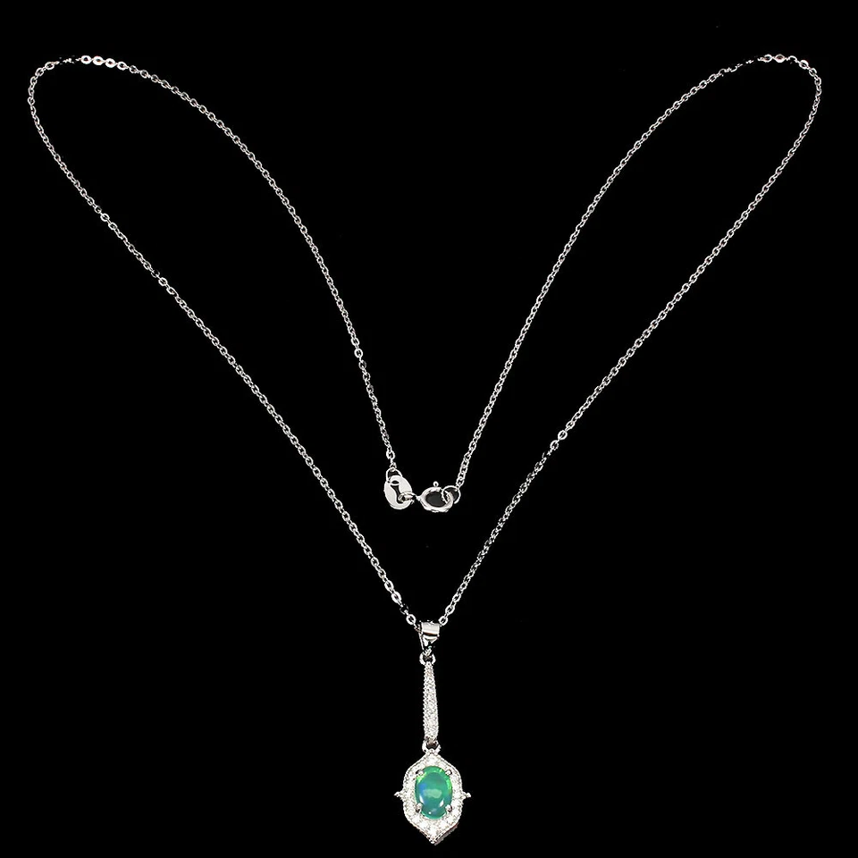 Collana In Argento Sterling 925 Con Opale Di Fuoco Gemma Simulata Cz 7x5mm - Immagine 3 di 4