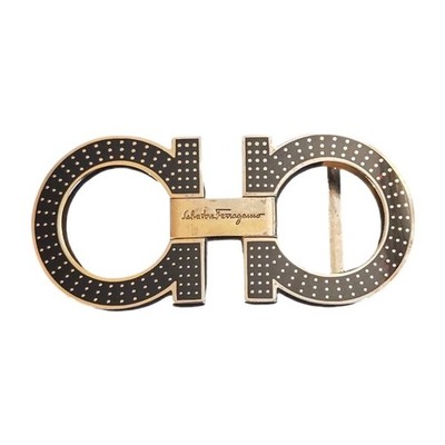 Black Salvator Ferragamo Gancini Logo Dotted Belt Buckle Gold Toned