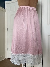 Vtg Vassarette Pink Half Slip Skirt Silky Nylon Floral Lace Lingerie USA Sm Med
