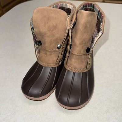 Marley Lilly  Duck Boots Kids Girls Size 11 Brown with Plaid Lining Lace Up