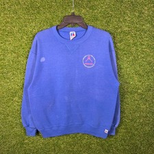 Vintage Russell Athletic Blue Sweatshirt Made in USA Large Pride Praise Graphic