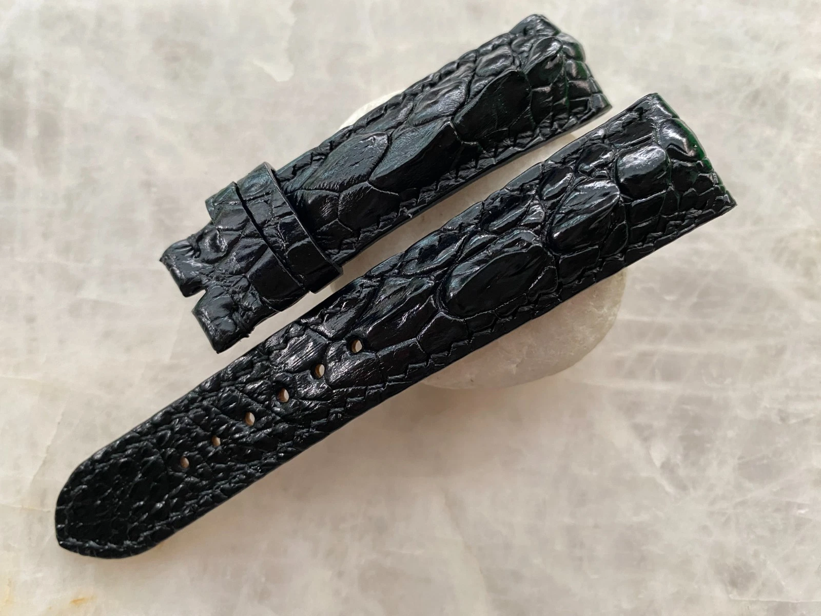 20mm/18mm Black Alligator Crocodile Print Leather Watch Strap Band