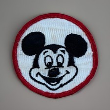 VINTAGE 3  MICKEY MOUSE PATCH HEAD CIRCLE WALT DISNEY BLACK WHITE RED 1970s SEW