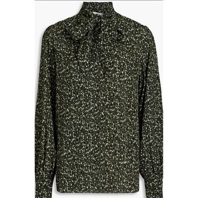 Officine Générale Silk Blouse Green Print Tie Neck Paris Chic Top M