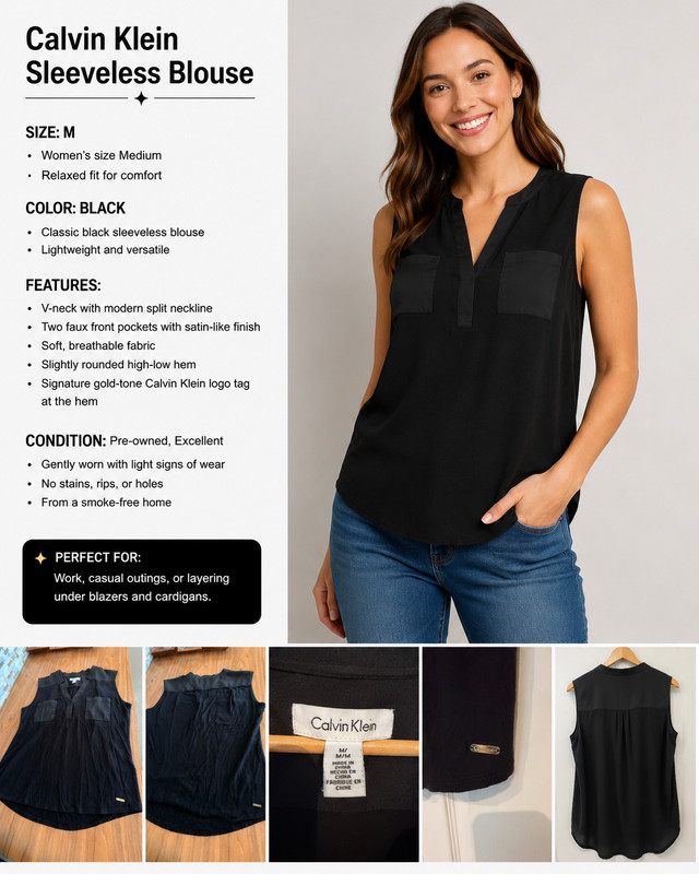Calvin Klein Women's Sleeveless Blouse Top – Black – Size Medium
