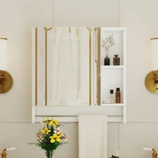 Bathroom Mirror Cabinet Wall Mounted Storage Cabinet with Shelves and Towel Rack