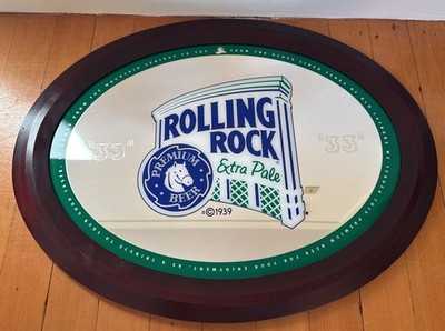 Vtg. Large Rolling Rock Beer Extra Pale Oval  33  Bar Wall Mirror Man Cave