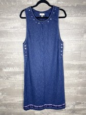 VTG Purple Button Trim Denim Jean Jumper Dress Size S Boho Artsy Hipster Teacher