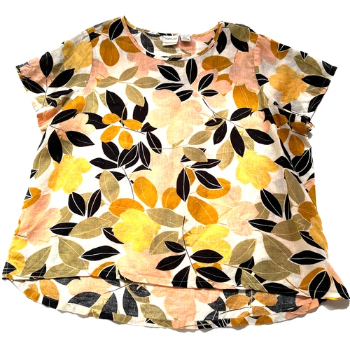 Rachel Zoe Top Blouse 100% Linen Floral Print Size 1X Short Sleeve Summer