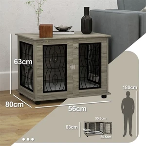 Modern Grey Dog Crate Side Table with Lockable Door