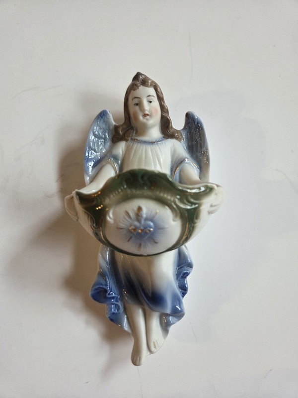Victorian Angel Bisque Holy Water Font Wall Hanging Germany Vintage