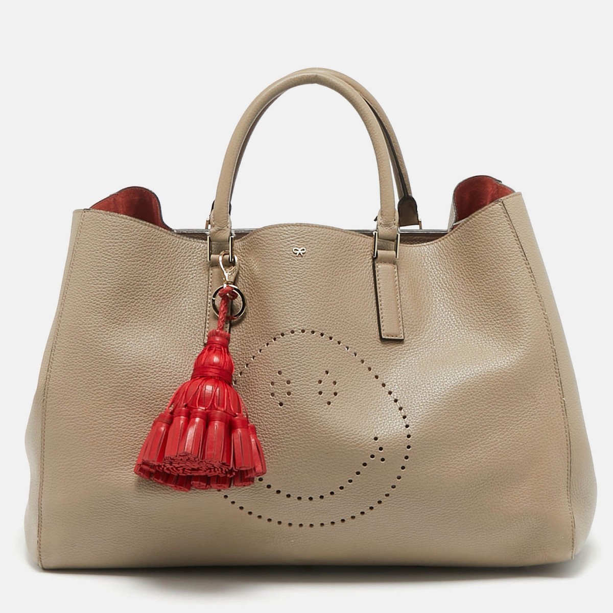 Anya Hindmarch Beige Leather Featherweight Smiley Ebury Tote | eBay 
