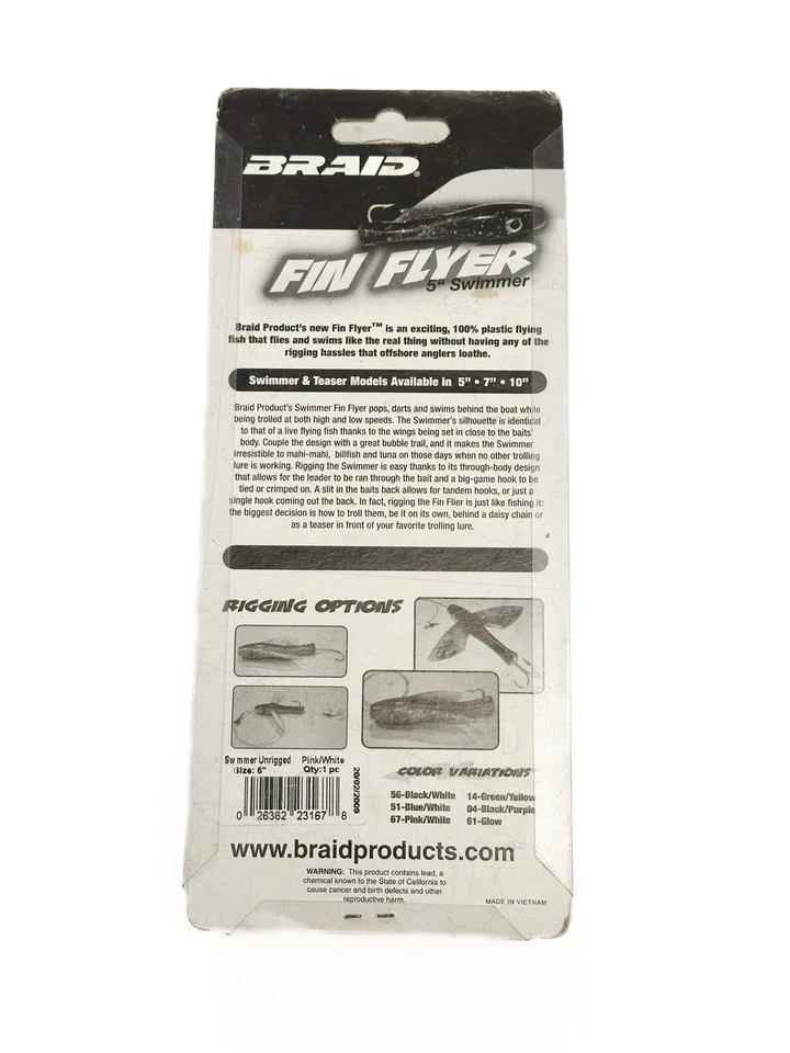 Señuelo de atún trenzado de 5 pulgadas con aleta volador nadador sin aparejar, rosa blanco Foto 2 de 2
