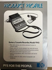 PYE 9140 BATTERY CASSETTE RECORDER  ADVERTISING BROCHURE 1970'S RARE VINTAGE