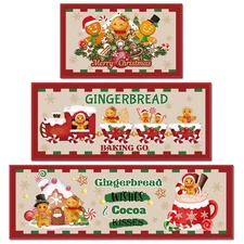 3 Pcs Christmas Kitchen Rug Christmas Absorbent Anti Fatigue Winter Mat Non S...