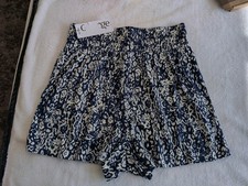Ladies Summer Shorts Size 12 BNWT soft Stretch Flowy Fabric Blue & White