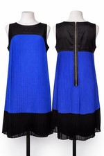 Ali Ro Silk Mini Dress 6 Pleated Shift Cocktail Party Sleeveless NWT Blue Black