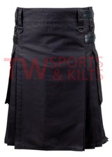 Men's Utility Kilt Made Of Cotton Cloth With Two Side Pockets  Leather Straps