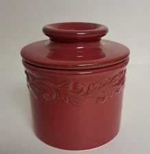 Butter Bell Crock by L Tremain, butter keeper crock, red
