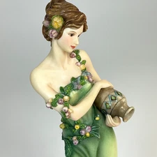 Home Interiors and Gifts Blossom Figurine Green Flowers 10” Goddess 2004 Resin