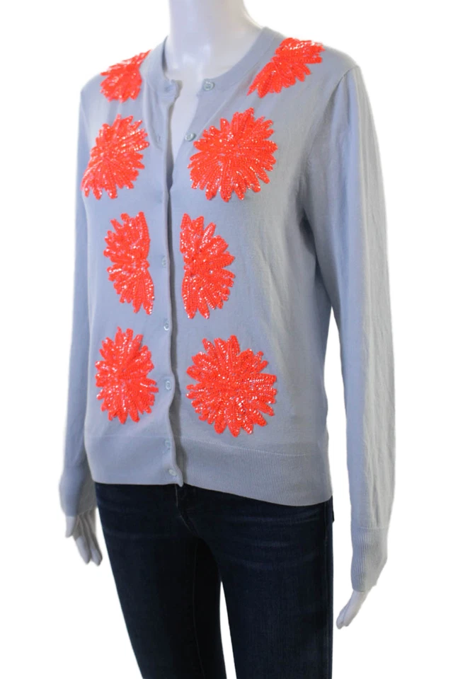 J Crew Women Light Blue Floral Button Cardigan 66% Cotton Size M - Image 3 of 4