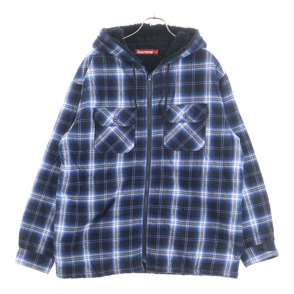 SUPREME 25AW Lined Zip Up Hooded Flannel Shirt Linen Zip Up Flannel Shirt Jacket