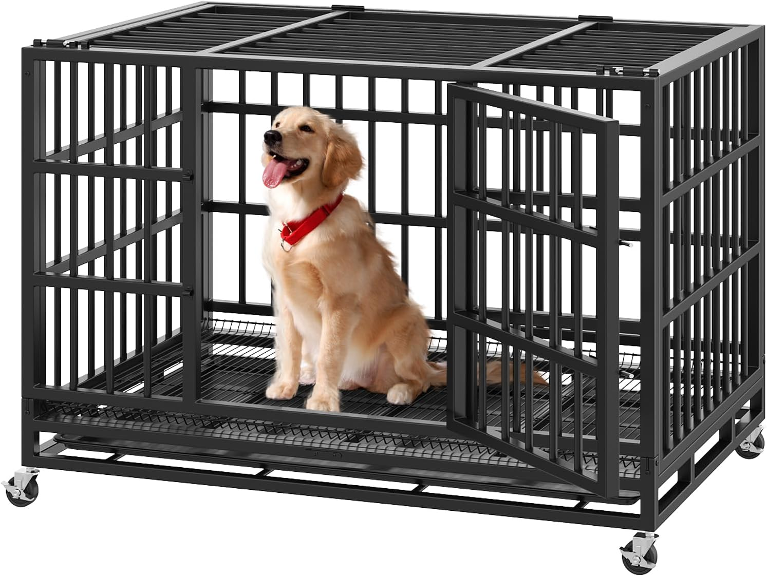 48 Inch Heavy Duty Indestructible Dog Crate for Large Dogs Escape Proof Cage