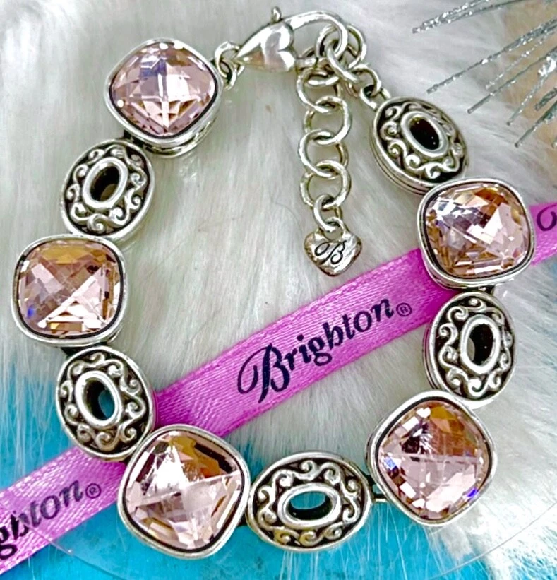 BRIGHTON VENUS RISING PINK SWAROVSKI CRYST SLVR FULL-STONE BRACELET VG+✨VTG✨HTF - Изображение 4 из 4