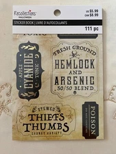 RECOLLECTIONS HALLOWEEN STICKER BOOK 12 SHEET 111 PC BOTTLE JAR POTION LABELS