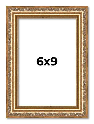 6x9 Frame Gold Solid Wood Picture Frame Width 1.25 Inches | Interior Frame Depth