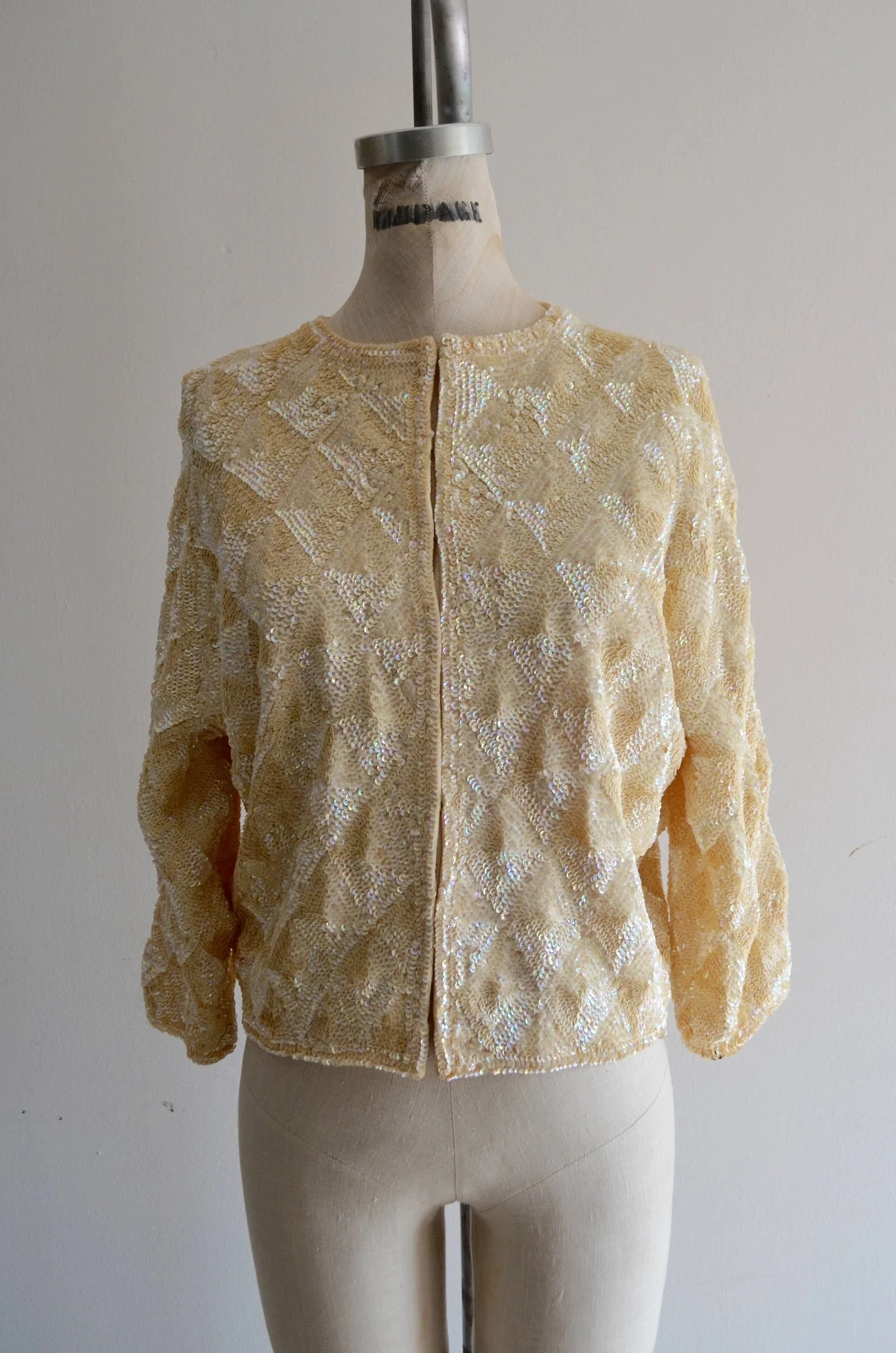 OFF WHITE Giacca Maglione Tagliato Paillettes Bianco Off Camicia Modello Diamante Collezione