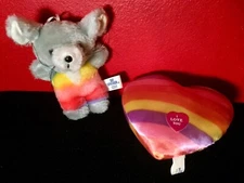 Vintage 1980s LOT of 2 DAN BRECHNER Rainbow Plush Heart & Mouse Arcade Carnival
