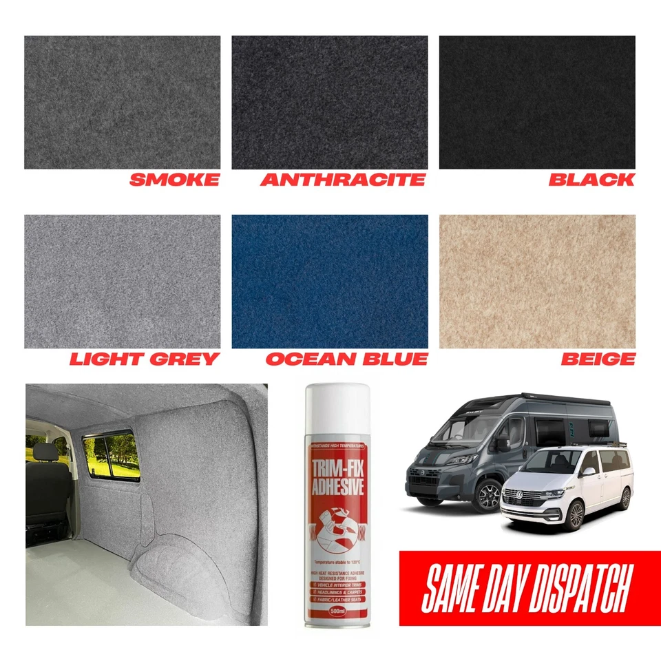 CAMPER VAN LINING CARPET 4 WAY STRETCH FOR VW T5 T5.1 TRANSPORTER CADDY TRIMFIX - Image 4 of 4