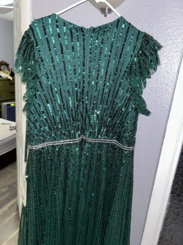 Mac Duggal Deep Green Beaded Cap Sleeve Tulle A-Line Gown Size 18 $698 - Picture 3 of 23