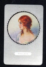 Vintage Swap/Playing  Card - Portrait on Silver Titled - Helen (LINEN)
