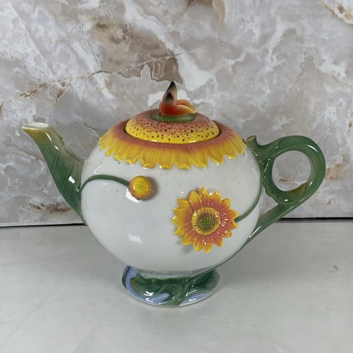 PIER 1 Sunflower Butterfly Porcelain Tea Pot