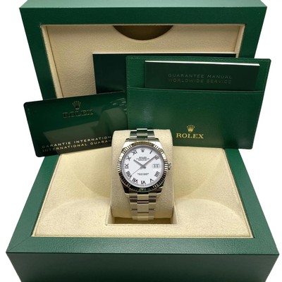 Rolex Datejust 36mm 126234 Jubiläum Stahl Weiß Zifferblatt Automatische Uhr B&p
