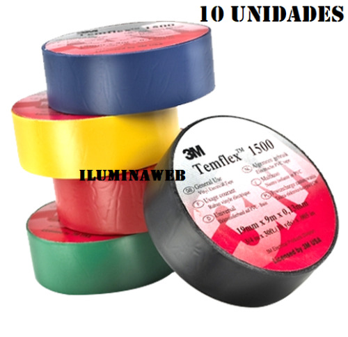 10 Rollos Cinta Aislante TemFlex 3M PVC 20m/19mm/0,13mm Autoextinguible Colores