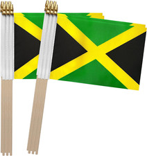 Jamaica Stick Flag Jamaican Small Mini Hand Held Flags,5X8 Inch,12 Pack