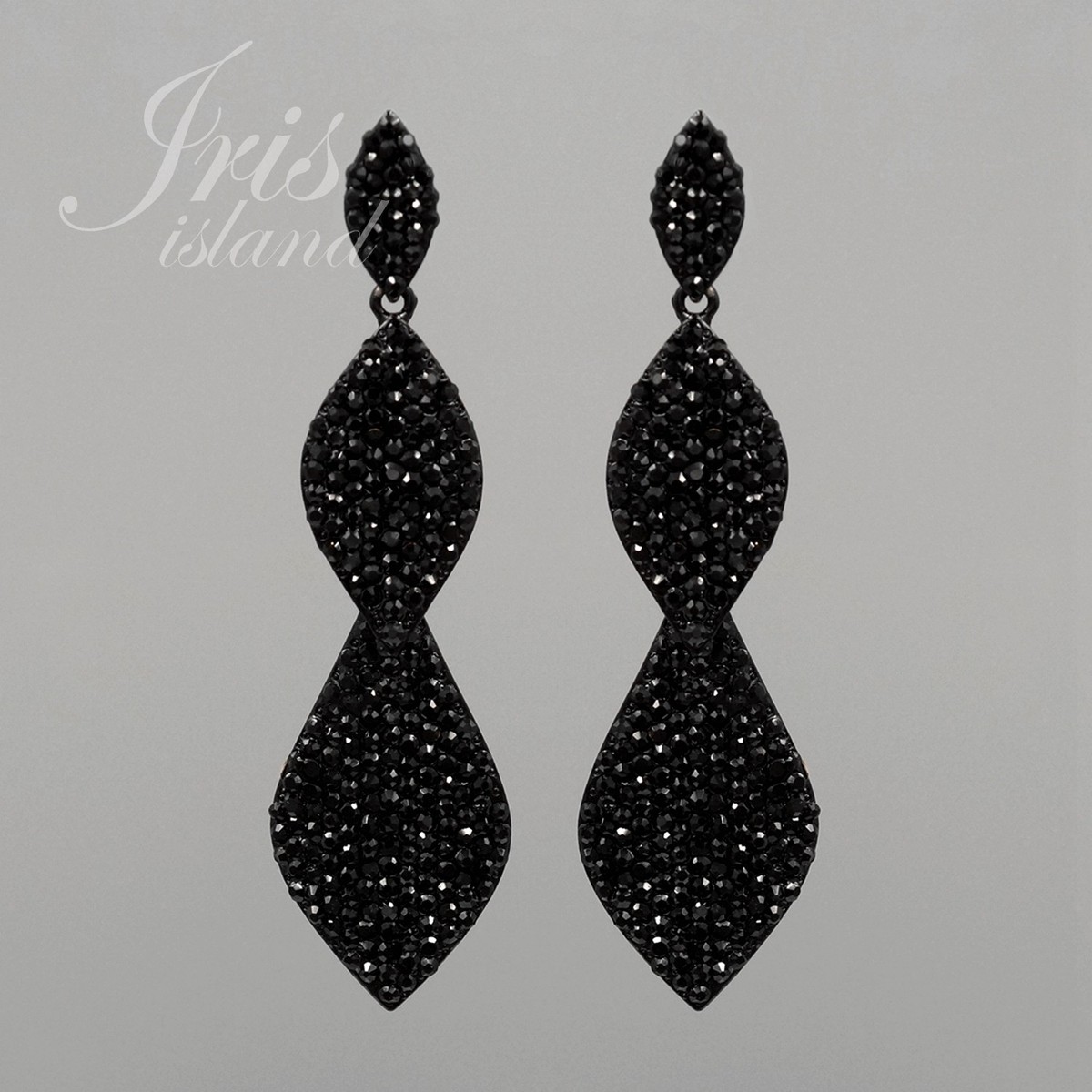 Women Black Alloy Jet Crystal Rhinestone Chandelier Drop