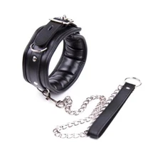 PU Leather Neck Collar With Mouth Gag Dog Tail Plug Set Bondage Slave Games BDSM