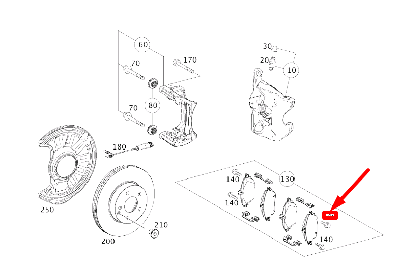 MB CLA C117 Vorderradbremssattel zum Bremsträgerbolzen A0049908300
