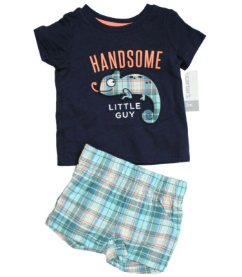 Carter's 2-Pc Short Sleeve ''Handsome Little Guy'' Shirt Plaids Short Size 3M NWT