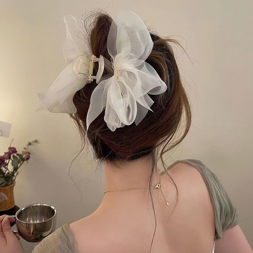 4 PCS Large Tulle Hair Clips Elegant 5.3" Bowknot Claw Clips for Women - Picture 5 of 8