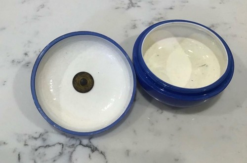 Royal Dux Vintage Czechoslovakia Blue Pottery Art Deco Trinket Box, Brass Trim - Picture 3 of 5