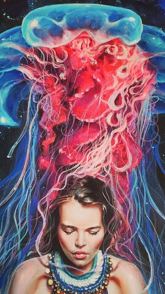 EVA GAMAYUN "Metamorphosis" (2017) OOAK, LE. Hand-Embellished Canvas. 22"x12" - Image 3 of 4